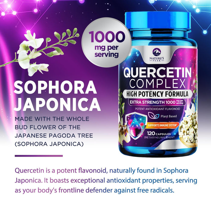 Quercetin Capsules 1000mg, with Ultra Strength Complex - Health Antioxidant Supplements for Respiratory, Heart and Immune Support - Vegan Third Party Tested, Non-GMO, Gluten Free - 120 Veggie Capsules