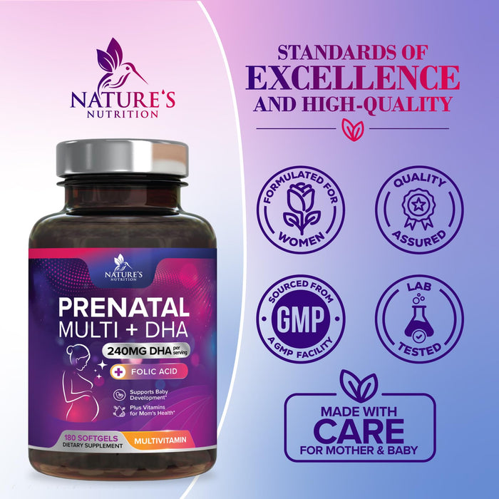 Prenatal Vitamins with Folic Acid & DHA – 180 Softgels