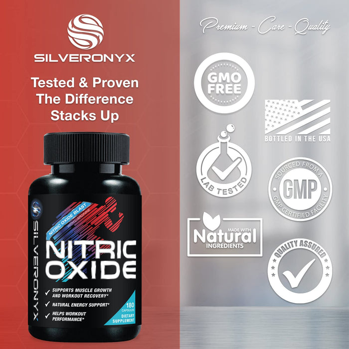 Extra Strength Nitric Oxide Supplement 3X Strength L Arginine, Citrulline Malate, AAKG, Beta Alanine - Premium Muscle Supporting Nitric Booster - Natural Energy & Heart Health Support - 180 Capsules