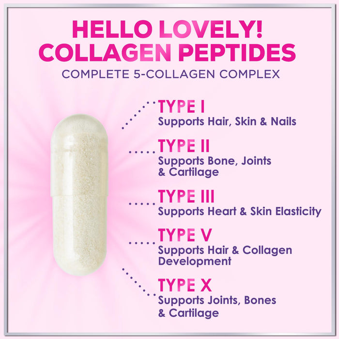 Multi Collagen Peptides Supplement - Hydrolyzed Types I, II, III, V & X Multi Collagen Pills, Hydrolyzed Collagen Peptides Supplements, Hair, Skin, Nail, and Joint Support Supplement, 120 Capsules