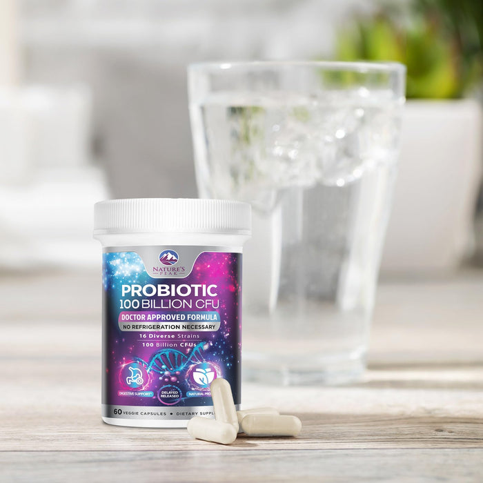 Probiotics 100 Billion CFU Supplement - 16 Strains + Natural Prebiotics - Digestive Health, Gut & Immune Support for Women & Men - Supports Occasional Constipation, Gas & Bloating - 60 Capsules