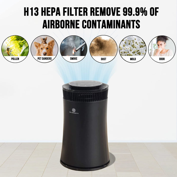Air Purifier for Home Large Room – Covers Up to 500 Sq Ft, 5-in-1 HEPA Filter System for Allergies, Pets, Smoke, Remove Dust & Odor – Quiet Sleep Mode, High Filtration Efficiency – SILVERONYX, Black