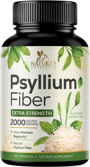 Psyllium Husk Fiber Supplement 1500mg, Natural Daily Soluble & Insoluble Fiber Pills, Psyllium Husk Powder Capsules Supports Digestion Colon Health & Regularity, Plant Based Supplement - 180 Capsules