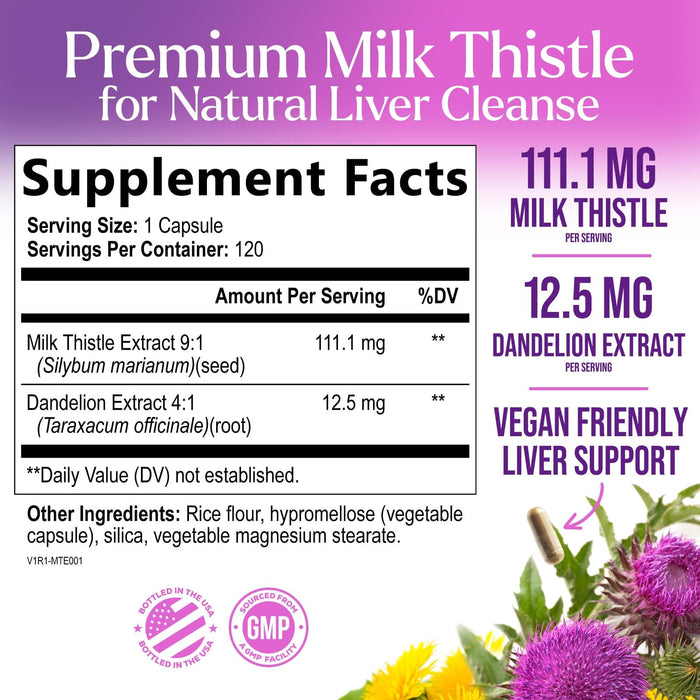 Milk Thistle Extract - Liver Cleanse Detox & Repair Formula with Dandelion Extract 1000mg - Herbal Liver Supplement - Nature's Milk Thistle w/Silymarin Marianum, Supports Liver Health - 60 Capsules