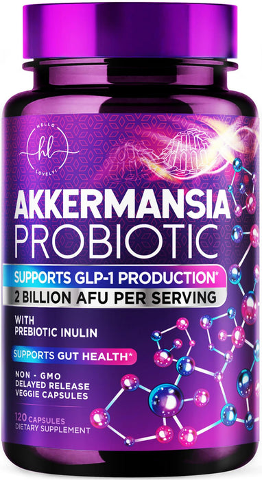 Akkermansia Probiotic with Prebiotic Fiber - Supports GLP-1 Production - 2 Billion AFU Strain for Digestive & Gut Health Support - Delayed Release, Third-Party Tested for Women & Men - 120 Capsules