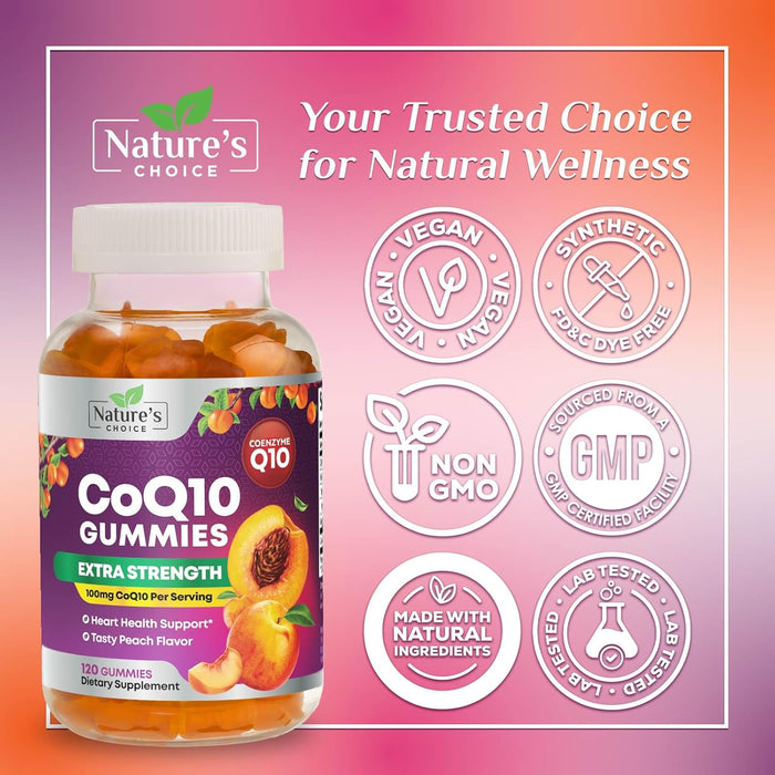 CoQ10 100mg Gummies - 3X Better Absorption, Antioxidant for Heart Health Support & Energy Production, Ultra Coenzyme Q10 Vitamins, Co q 10 Supplement, Dietary Supplement, Non-GMO - 120 CoQ10 Gummies