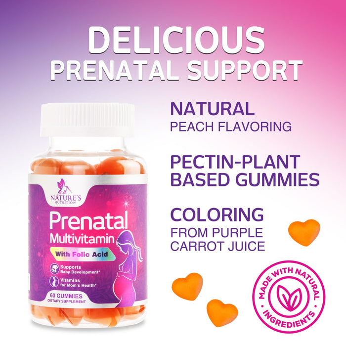 Prenatal Vitamins for Women Gummies, Folic Acid 1335mcg Pregnancy Vitamins for Fetal Support, Vitamin A, C, D3, B12, B6 & Folate, Prenatal Multivitamin Gummy for Pregnant & Nursing Women - 120 Gummies
