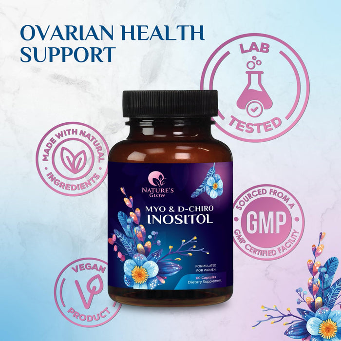 Myo-Inositol & D-Chiro Inositol 1025mg - 40:1 Ideal Ratio for Ovarian Support, Vegan Myo & D Chiro Supplement for Women's Natural Balance and Hormone Support, Vitamin B8, Non-GMO - 60 Capsules
