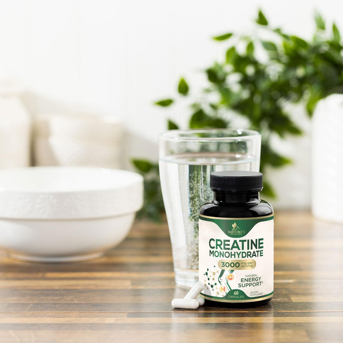 Creatine Monohydrate Capsules 3000mg – Best Micronized Creatine Powder - Supports Lean Muscle, Strength, Energy, & Endurance - Nature's Supplement, Non-GMO, Gluten Free for Women & Men - 60 Capsules