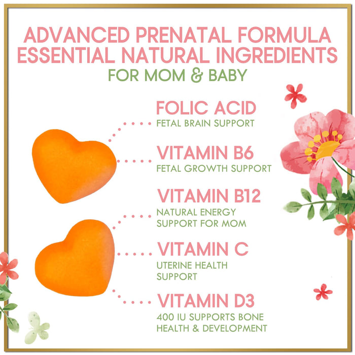 Prenatal Vitamins for Women with DHA & Folic Acid - Best Prenatal Multivitamin Gummies for Women, Brain Development Support, Folate, Vitamin C, D3 & B12, Pre Natal Pregnancy Supplement - 60 Gummies
