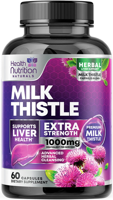 Milk Thistle Supplement - Liver Cleanse Detox & Repair Formula 1000mg with Dandelion - Nature's Herbal Milk Thistle Extract Supplements w/Silymarin Marianum, Supports Liver Health - 60 Capsules