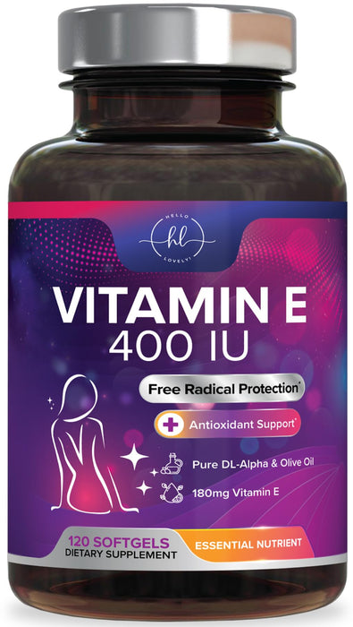 Vitamin E for Women and Men - 180 mg (400 IU) dl-Alpha - Powerful Antioxidant Dietary Supplement - Hair, Skin, & Immune Health Support - Easily Absorbed Form, Non-GMO & Gluten Free - 120 Softgels