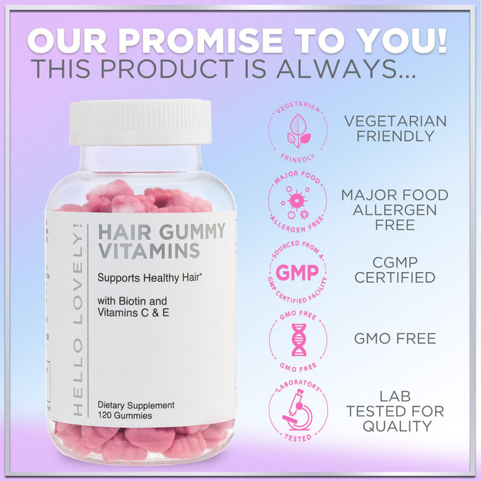 Hair Vitamins Gummies - Biotin 5000 mcg with Vitamin E, C & Zinc, Hair Growth Vitamins for Women & Men - Stronger, Beautiful Hair, Skin & Nails Supplement, Non-GMO & Gluten-Free - 120 Gummy Bears
