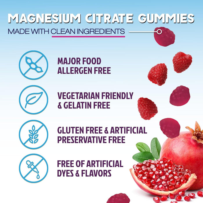 Magnesium Citrate Supplement Gummies - High Absorption Magnesium Gummy for Adults & Kids, Magnesio Citrate Supplements for Bone, Muscle Health, Heart Support, Vegan, Gluten Free, Non-GMO - 60 Gummies