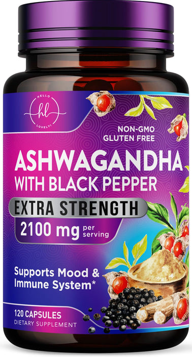 Ashwagandha 2,100 mg - Ashwagandha Supplements for Women in Veggie Capsules with Powder & Root Extract, Black Pepper for High Absorption, Plant Based, Non-GMO, Bottled in the USA - 120 Veggie Capsules