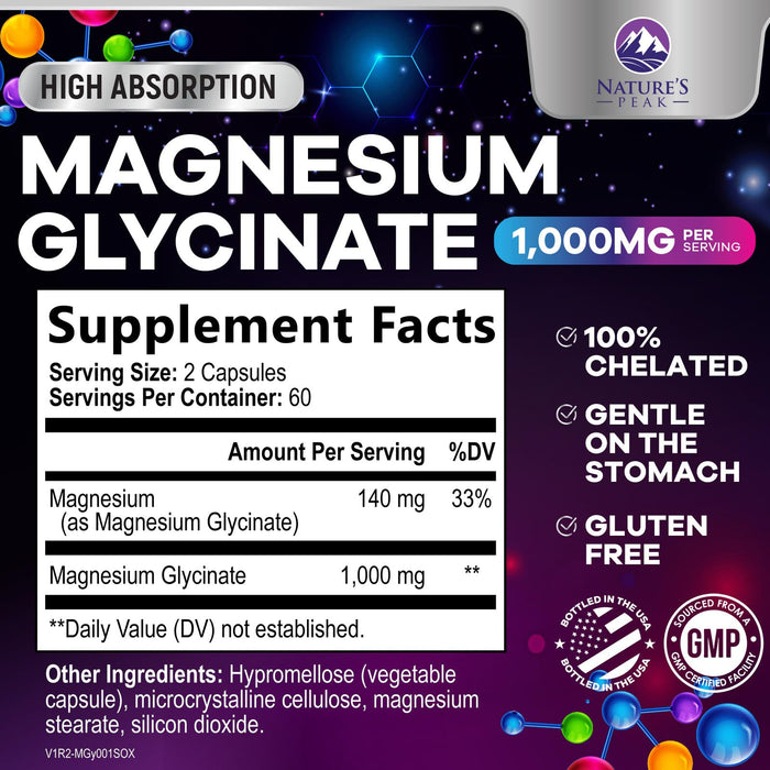 Magnesium Glycinate Pure 1000 mg Chelated – 120 Capsules