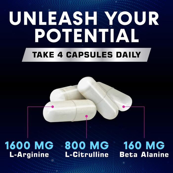 Extra Strength Nitric Oxide Supplement 3X Strength L Arginine, Citrulline Malate, AAKG, Beta Alanine - Premium Muscle Supporting Nitric Booster - Natural Energy & Heart Health Support - 180 Capsules