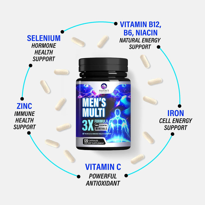 Men's Multivitamins Supplement - Complete Daily Multivitamin for Men with Vitamin B12, A, C, D, E, Zinc, Calcium, Iron, Folate - Immune Health & Energy Support - High Potency & Non-GMO - 120 Capsules