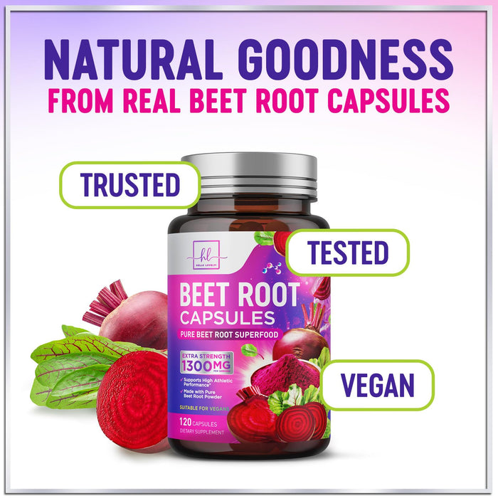 Organic Beet Root Capsules 1300mg – 120 Capsules