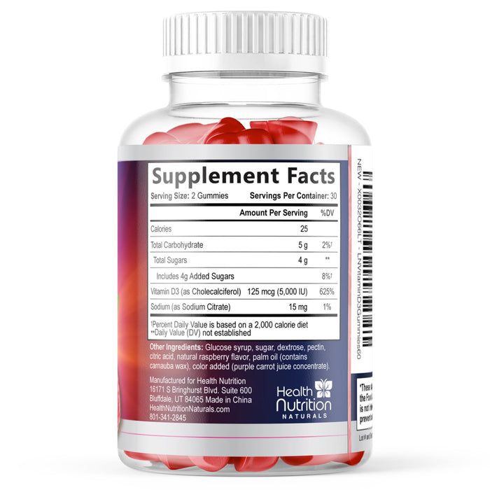 Vitamin D3 Gummies 5000 IU (125 mcg) – 60 Gummies