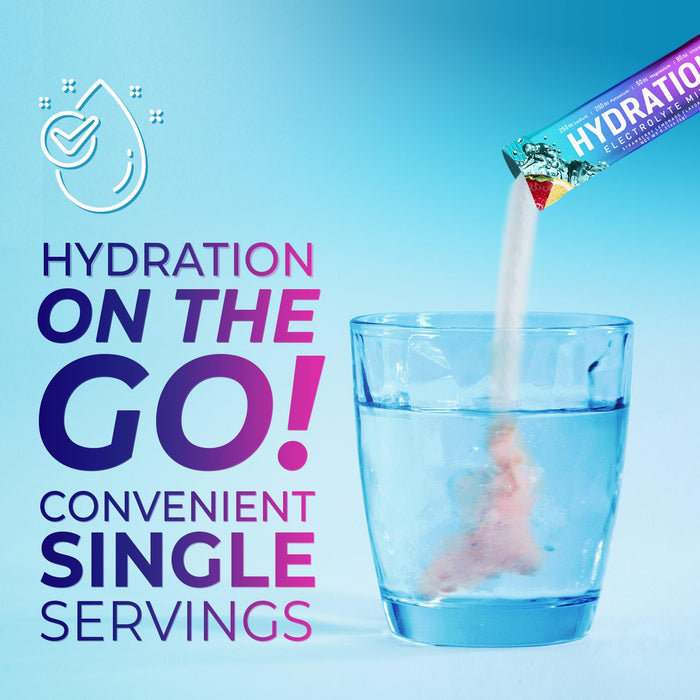 Hydration Electrolyte Packets - Daily Liquid Replenisher Powder - Electrolyte Multiplier with Minerals, Potassium & Real Salt - Vegan, Non-GMO - Tasty Lemon Flavor Hydration Electrolytes - 32 Servings