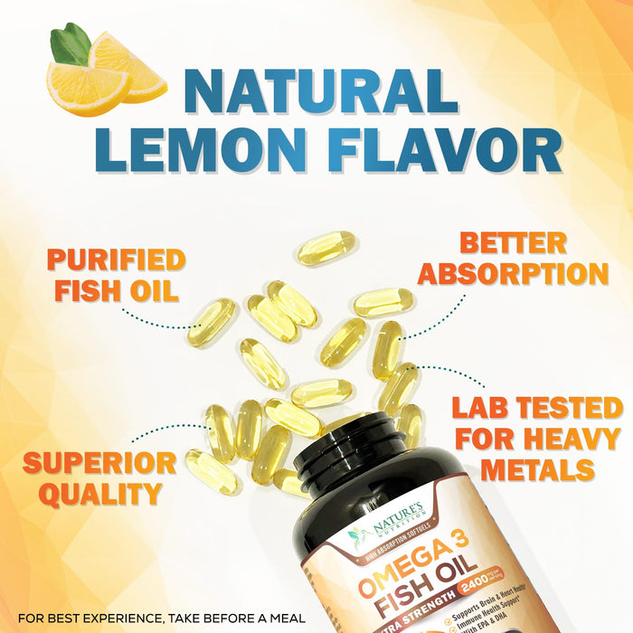 Omega 3 Fish Oil 2400mg - Triple Strength EPA + DHA - 240 Softgels