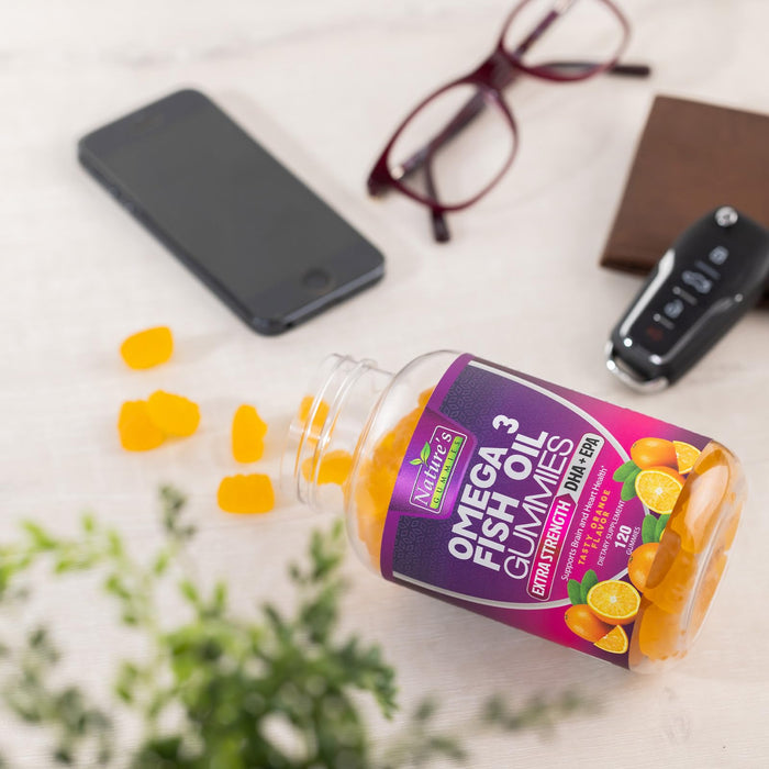 Omega 3 Fish Oil Gummies, Heart Healthy Omega 3 Gummy Supplement with High Absorption DHA & EPA, Extra Strength Joint & Brain Support, Delicious Orange Flavor Fish Oil Nature's Vitamin - 120 Gummies