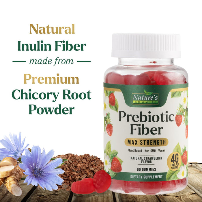 Fiber Gummies for Digestive Health & Regularity Support, Fiber 4g Gummy for Adults, Daily Prebiotic Supplements Blend, Natural Prebiotics Extra Strength Gummy, Added Fruit Flavor - 60 Gummies