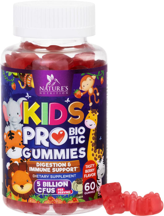 Probiotics for Kids Digestive Health - 5 Billion CFU - Natural Immune Support Supplement - Daily Children's Probiotic Gummy for Ages 4+ Vegan, Gluten, Soy & Dairy Free - Berry Flavored - 60 Gummies