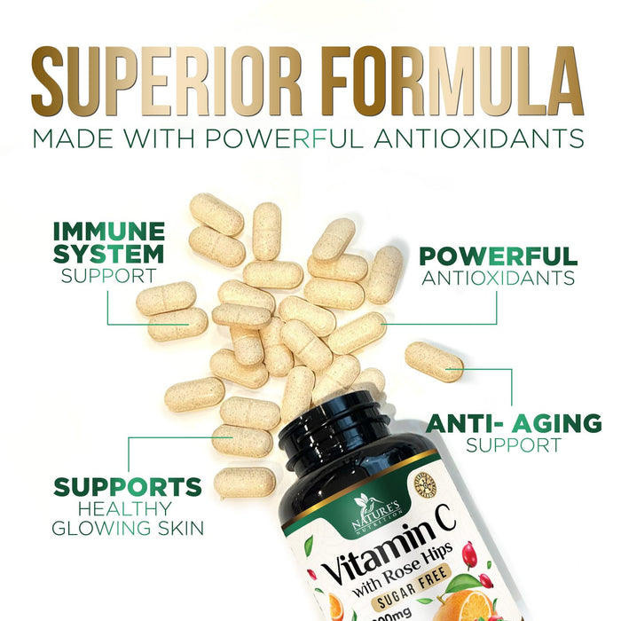 Vitamin C Chewable 1000mg - Extra Strength Antioxidants for Powerful Immune Support w/Vitamin C & Rose HIPS - Potent Dietary VIT C Chews Supplement, Natural, Vegan, Gluten-Free, Non-GMO - 120 Tablets