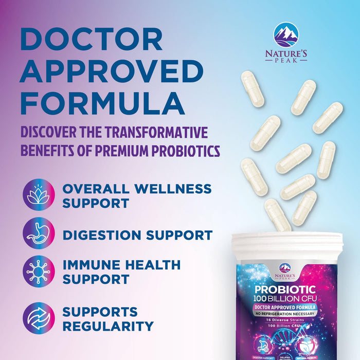Probiotics 100 Billion CFU Supplement - 16 Strains + Natural Prebiotics - Digestive Health, Gut & Immune Support for Women & Men - Supports Occasional Constipation, Gas & Bloating - 60 Capsules