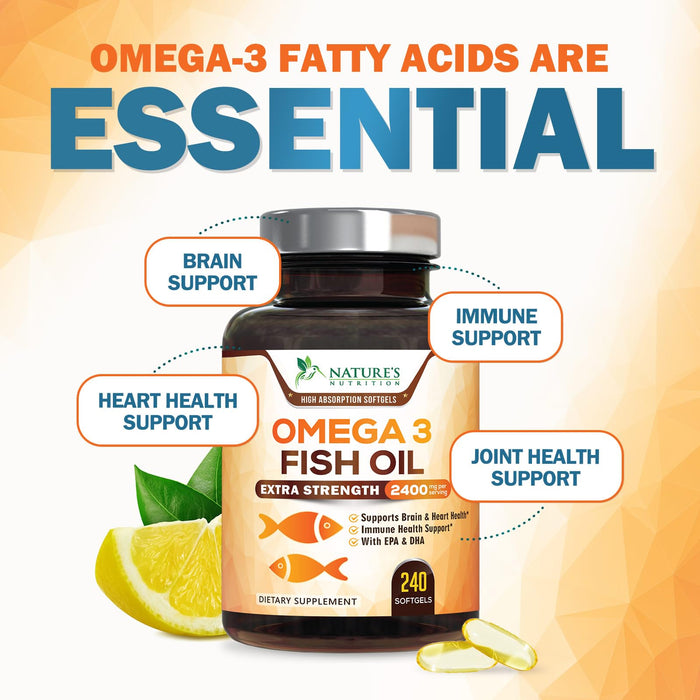 Omega 3 Fish Oil 2400mg - Triple Strength EPA + DHA - 240 Softgels