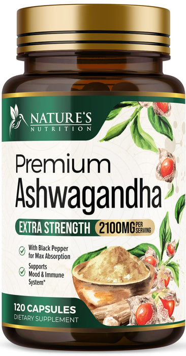 Ashwagandha Capsules for Women & Men - 2100mg Ashwagandha Supplement, Natural Antioxidant Support, Ashwa Root Extract, Extra Strength Calm Support with Black Pepper, Vegan & Gluten Free - 120 Capsules