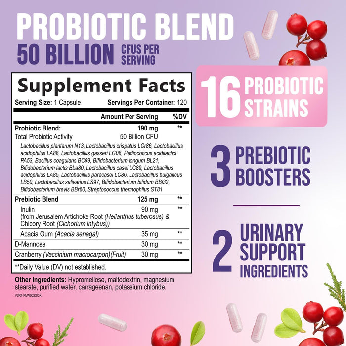 Probiotics for Women – 50 Billion CFU – 120 Capsules