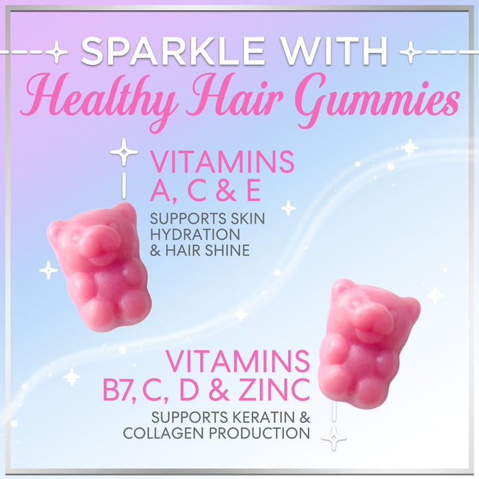 Hair Vitamins Gummies - Biotin 5000 mcg with Vitamin E, C & Zinc, Hair Growth Vitamins for Women & Men - Stronger, Beautiful Hair, Skin & Nails Supplement, Non-GMO & Gluten-Free - 60 Gummy Bears