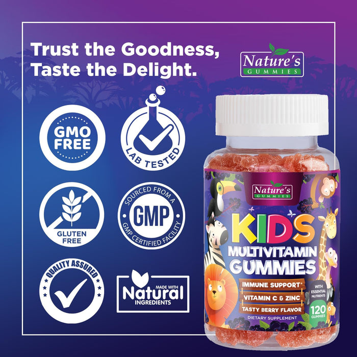 Multivitamin for Kids Gummies with Vitamin C, D3 & Zinc for Children's Immune Support - Chewable, Daily Kids Multi Vitamin Gummy, Non-GMO, Gluten Free, Natural Strawberry Flavor - 120 Gummies