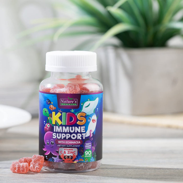 Kids Immune Support Supplement Gummies - Daily Childrens Vitamins C, Zinc & Echinacea - Gummy for Kids Immunity Support, Ages 4 and Up, Natural Berry Flavor, Non-GMO, Gluten-Free & Vegan - 90 Gummies