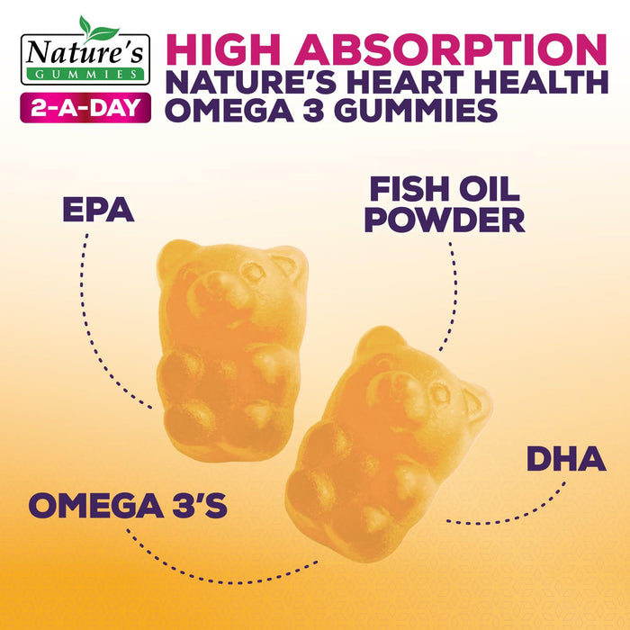 Omega 3 Fish Oil Gummies, Heart Healthy Omega 3 Gummy Supplement with High Absorption DHA & EPA, Extra Strength Joint & Brain Support, Delicious Orange Flavor Fish Oil Nature's Vitamin - 120 Gummies