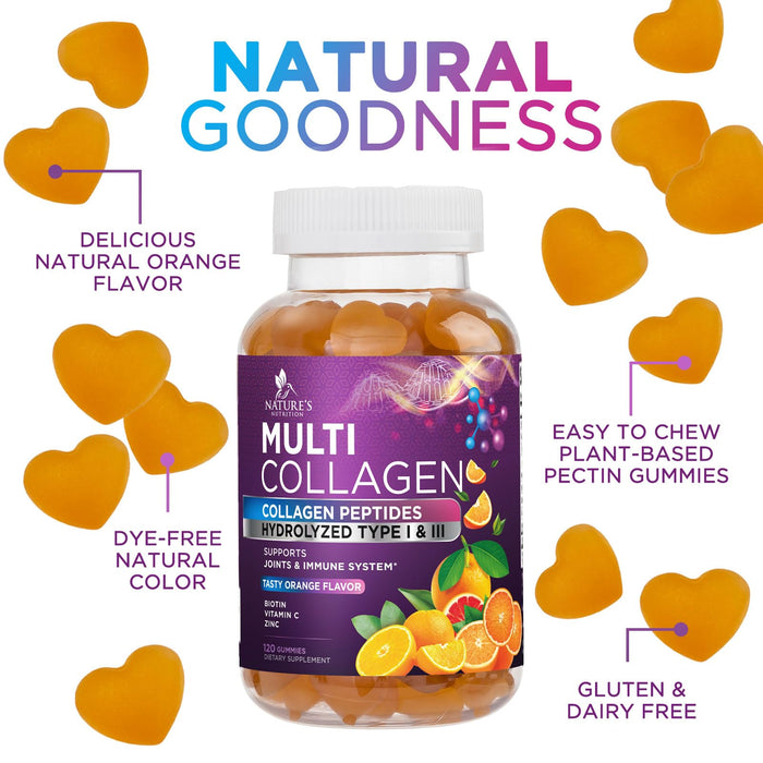 Collagen Gummies for Women with Vitamin C, Zinc & Biotin - Hydrolyzed Protein Type 1 & 3 Multi Collagen Peptides Supplement - Support for Hair, Skin, Nails & Joints, Gluten Free Complex - 120 Gummies