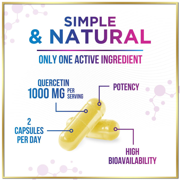 Quercetin 1000mg Servings - Extra Strength Antioxidant Support for Immune & Cellular Health, Quercetin 500mg Capsules for Lung, Respiratory & Heart Support, Vegan, Gluten Free & Non-GMO - 60 Capsules