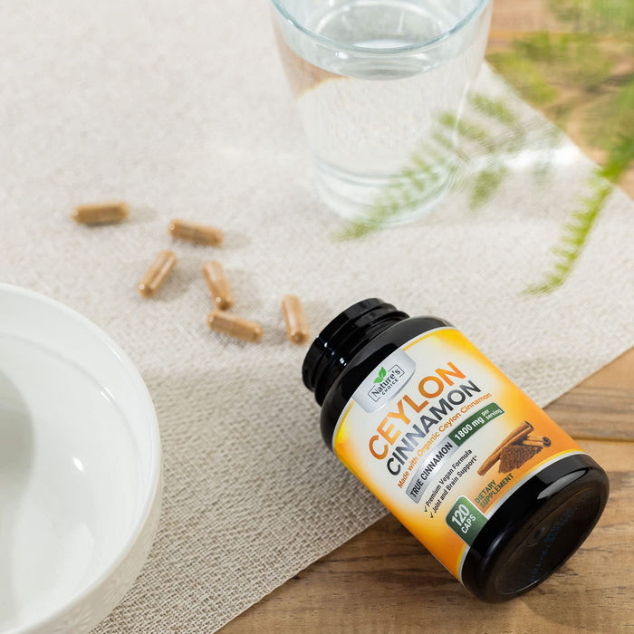 Ceylon Cinnamon Capsules 1800mg - Certified Organic Cinnamon, Bottled in USA, & Pure Extra Strength Ceylon Cinnamon Supplement, Antioxidant Pills, Non-GMO & Gluten Free, Sugar Free - 120 Capsules