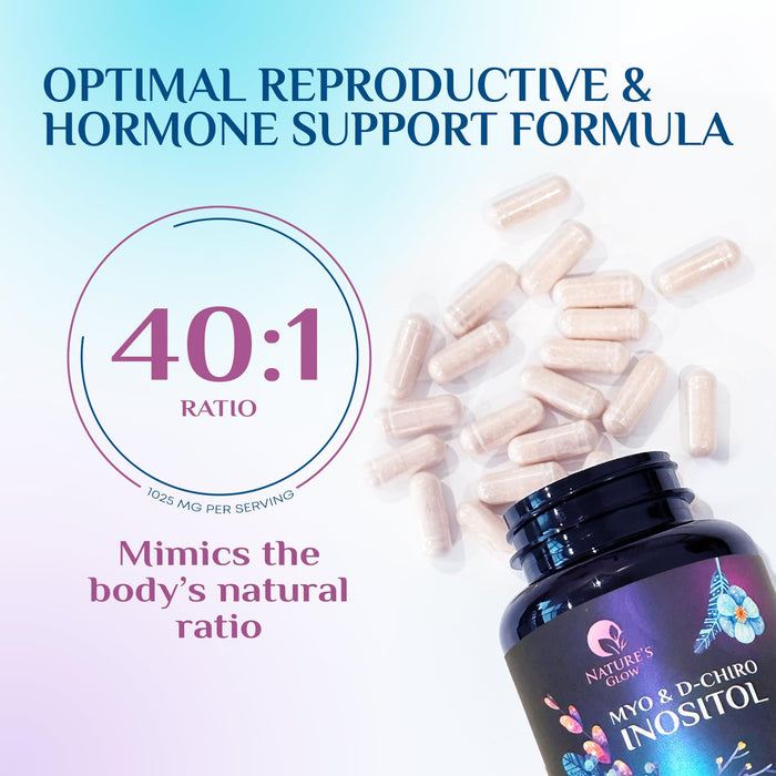 Myo-Inositol & D-Chiro Inositol 1025mg - 40:1 Ideal Ratio for Ovarian Support, Vegan Myo & D Chiro Supplement for Women's Natural Balance and Hormone Support, Vitamin B8, Non-GMO - 120 Capsules