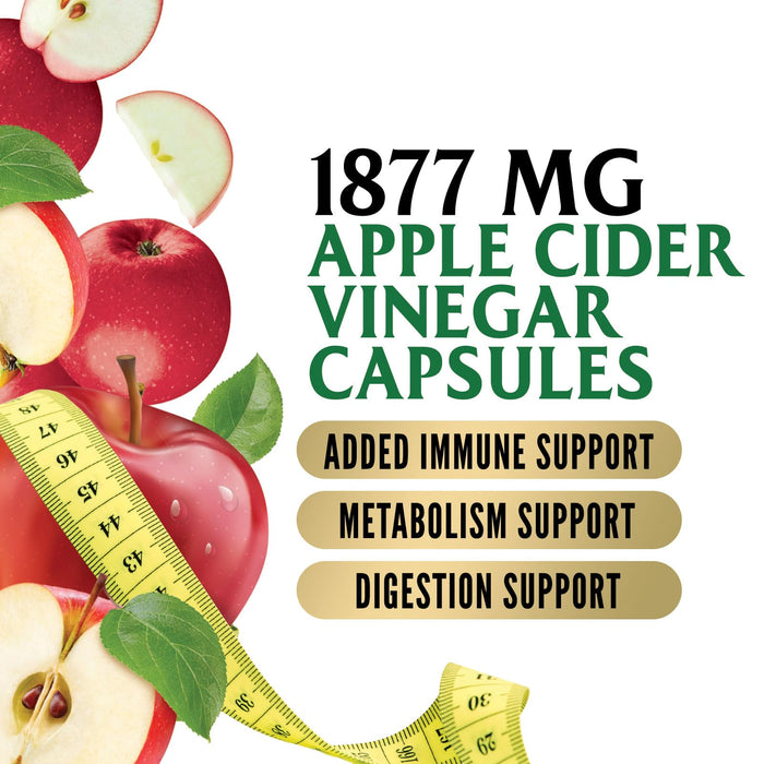 Apple Cider Vinegar Capsules ACV Supplements 1877mg, Vitamin D3, Zinc & Best ACV Supplement Pills Supporting Gut Health for Better Digestion, Immune System Support, Non-GMO & Gluten Free, 60 Capsules