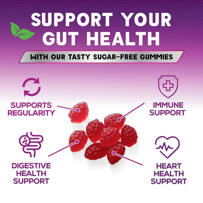 Fiber Gummies for Adults, Sugar Free Daily 4g Gummy Fiber Supplement, Prebiotic Gummy Digestive Health Support - Plant Based Soluble Chews, Prebiotics Supports Regularity & Digestion - 60 Gummies