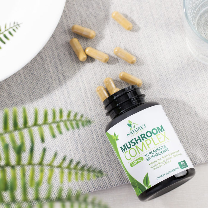 Mushroom Supplement Nootropic 1330mg - 10 in 1 High Strength Brain Supplements Mushroom Complex with Lions Mane, Turkey Tail, Reishi, Cordyceps & Chaga for Memory, Brain & Focus Support - 60 Capsules