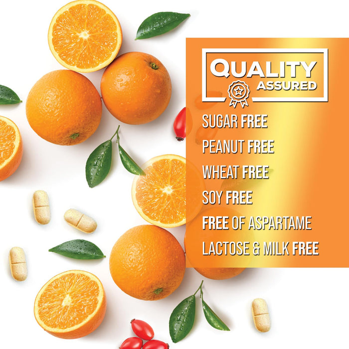 Vitamin C 1000mg Chewable Supplement - Extra Strength Immune Support Vitamin C Dietary Supplement with Rose HIPS, Nature's VitaminC Antioxidant Support, Natural, Vegan, Orange Flavor - 60 Tablets