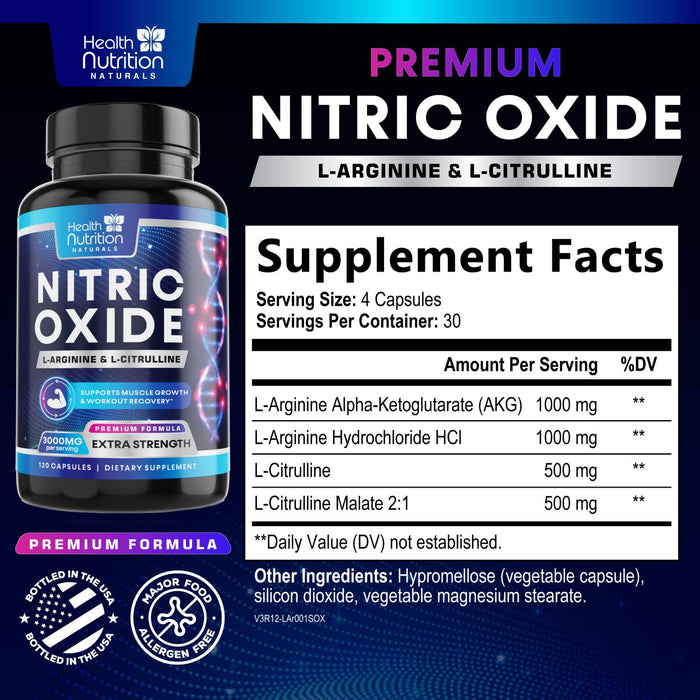 Nitric Oxide Formula with L-Arginine + Citrulline – 120 Capsules