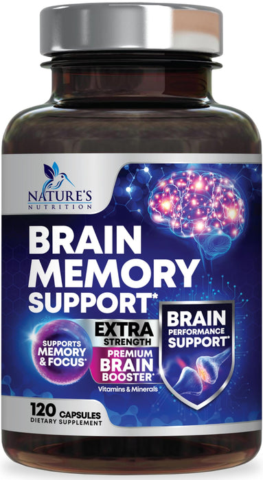 Brain Memory Supplement Pills - Nootropics Support for Concentration, Clarity, Alertness & Focus - Brain Health with Bacopa, Cognitive Vitamins, Phosphatidylserine, DMAE - Brain Booster - 120 Capsules