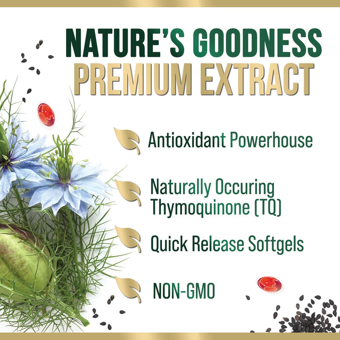 Black Seed Oil Softgels 1000mg - Premium Nigella Sativa Blackseed, Pure Natural Black Cumin Seed Oil & Antioxidant for Skin & Immune Support - Non GMO, Bottled in USA Supplement - 60 Softgels