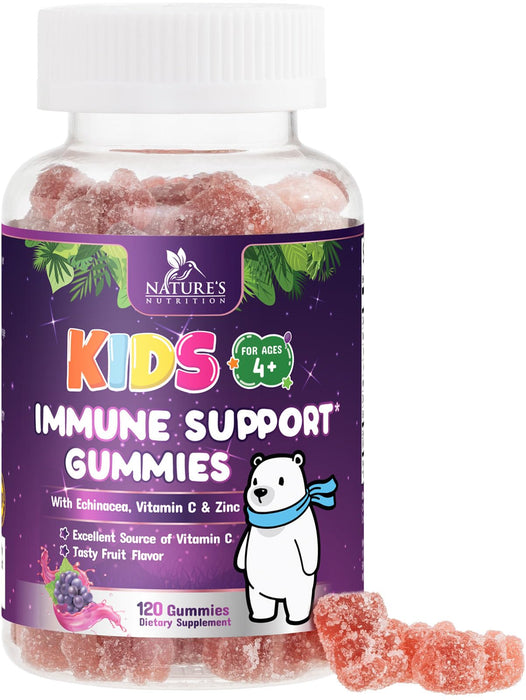 Kids Immune Support Gummies - Vitamin C, Zinc & Echinacea, Children's Daily Immune Health Support Gummy for Ages 4 and Up, Nature's Vitamins for Kids, Vegan & Non-GMO, Berry Flavor - 120 Gummies